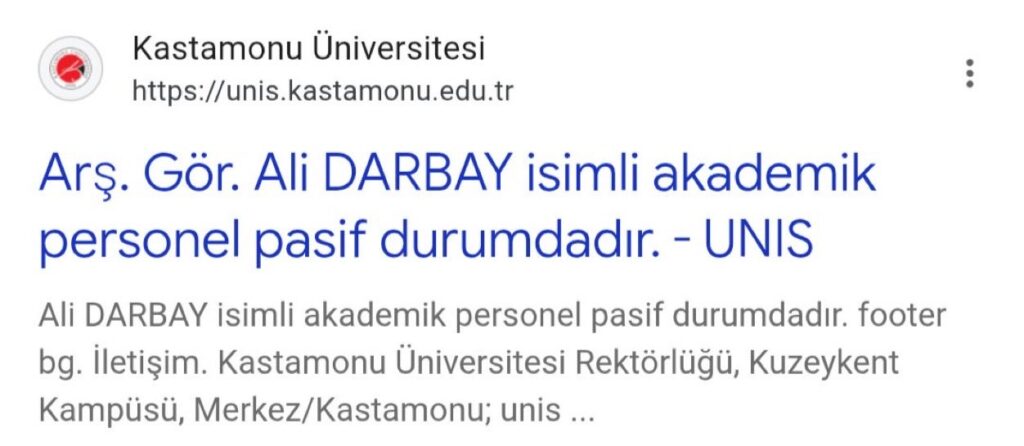 Üniversite Tecavüzcü Hocayı Yok Etmeye Çalışıyor! Kastamonu Üni, Ali Darbay’ın Personel Sayfasını Sildi