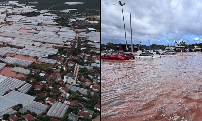 Antalya’da Şiddetli Sağanak: Araçlar Sürüklendi, Seralar Hasar Gördü